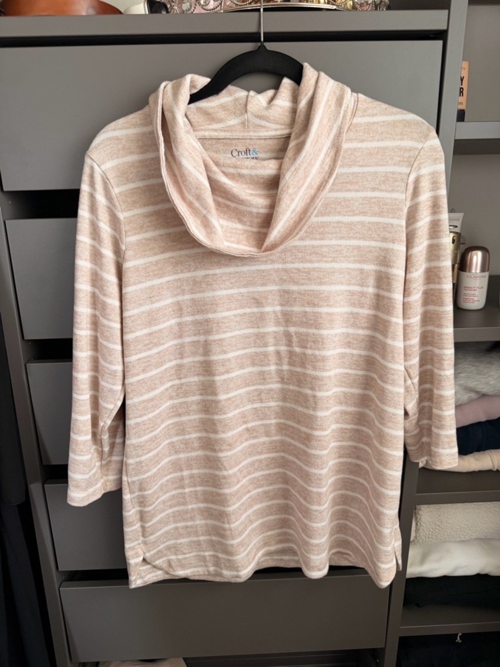 croft & barrow Beige and Cream Striped Cowl Neck Sweater